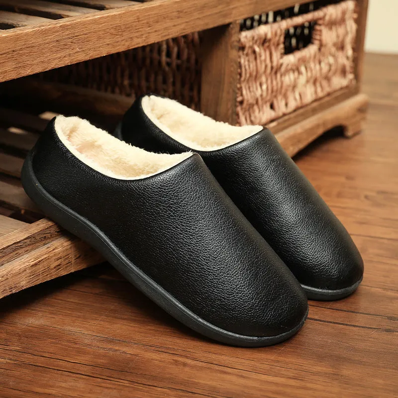 Men's black cotton half slippers with non-slip PVC sole and round toe cap