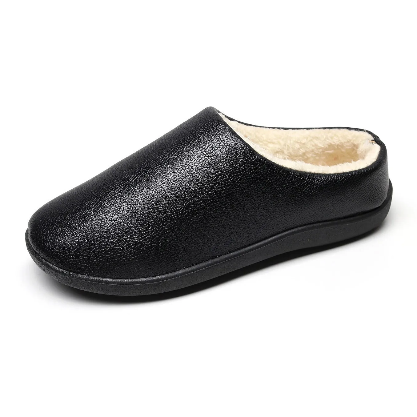 Men's black cotton half slippers with non-slip PVC sole and round toe cap