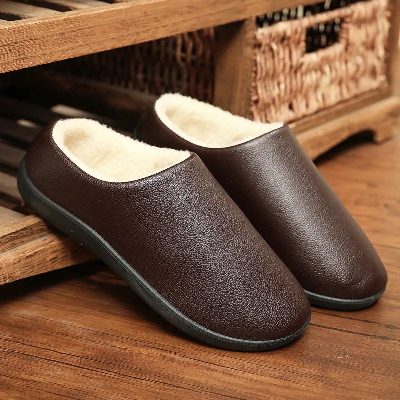 Men's black cotton half slippers with non-slip PVC sole and round toe cap
