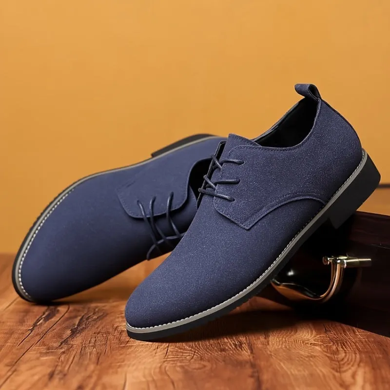 Large size men's casual leather shoes with artificial PU upper and rubber sole in khaki colour, low-top round toe design