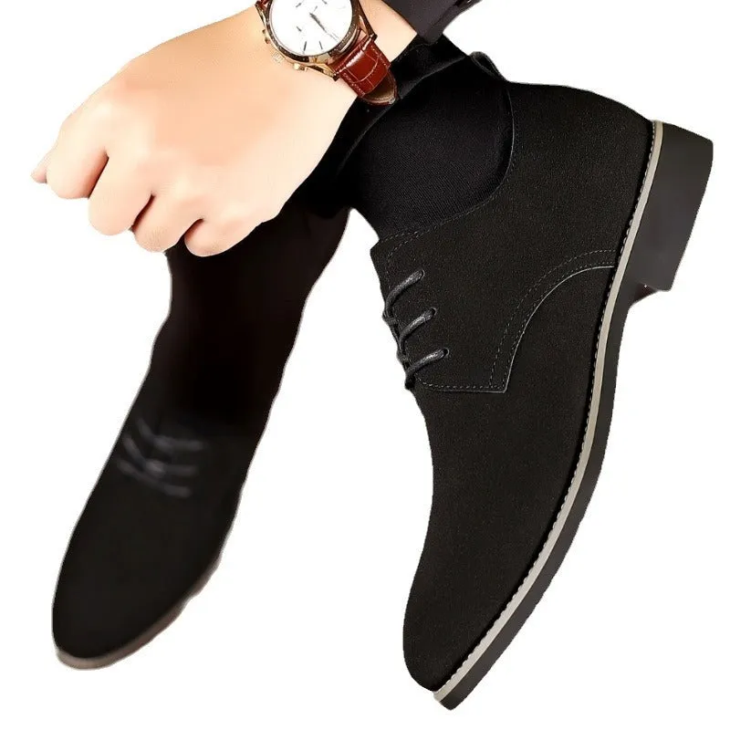 Large size men's casual leather shoes with artificial PU upper and rubber sole in khaki colour, low-top round toe design