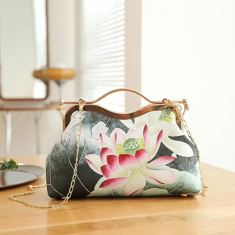 High-end ethnic style tote clutch bag for women – polyester shell shape with printed literary pattern and zipper change pocket, multiple colour options