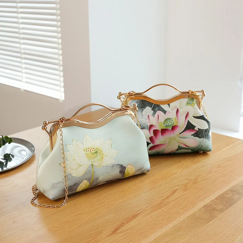 High-end ethnic style tote clutch bag for women – polyester shell shape with printed literary pattern and zipper change pocket, multiple colour options