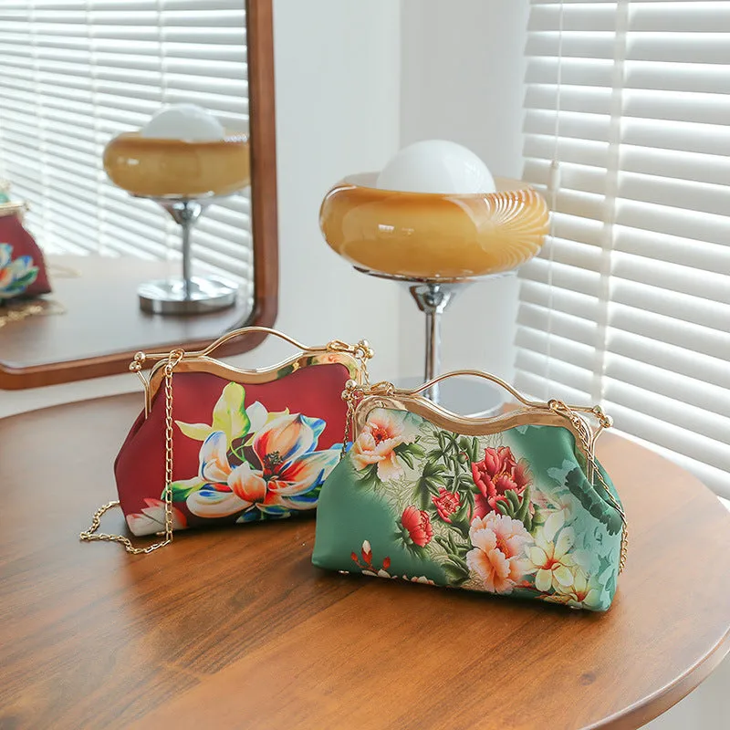 High-end ethnic style tote clutch bag for women – polyester shell shape with printed literary pattern and zipper change pocket, multiple colour options