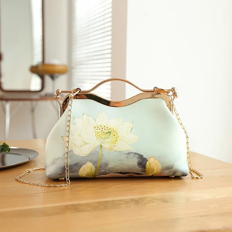 High-end ethnic style tote clutch bag for women – polyester shell shape with printed literary pattern and zipper change pocket, multiple colour options