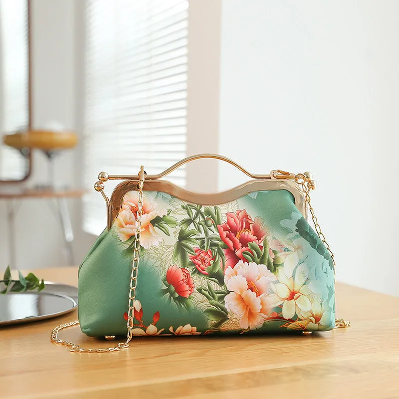 High-end ethnic style tote clutch bag for women – polyester shell shape with printed literary pattern and zipper change pocket, multiple colour options