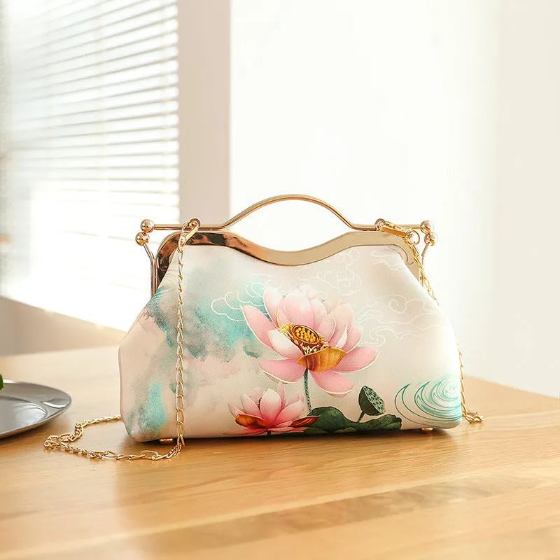 High-end ethnic style tote clutch bag for women – polyester shell shape with printed literary pattern and zipper change pocket, multiple colour options