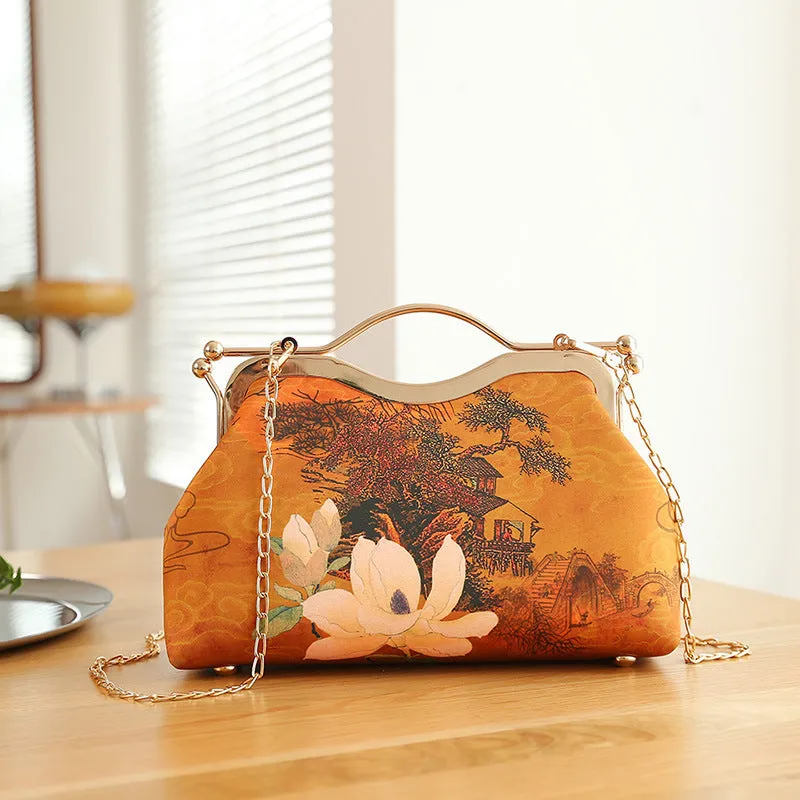 High-end ethnic style tote clutch bag for women – polyester shell shape with printed literary pattern and zipper change pocket, multiple colour options