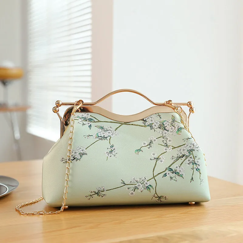 High-end ethnic style tote clutch bag for women – polyester shell shape with printed literary pattern and zipper change pocket, multiple colour options