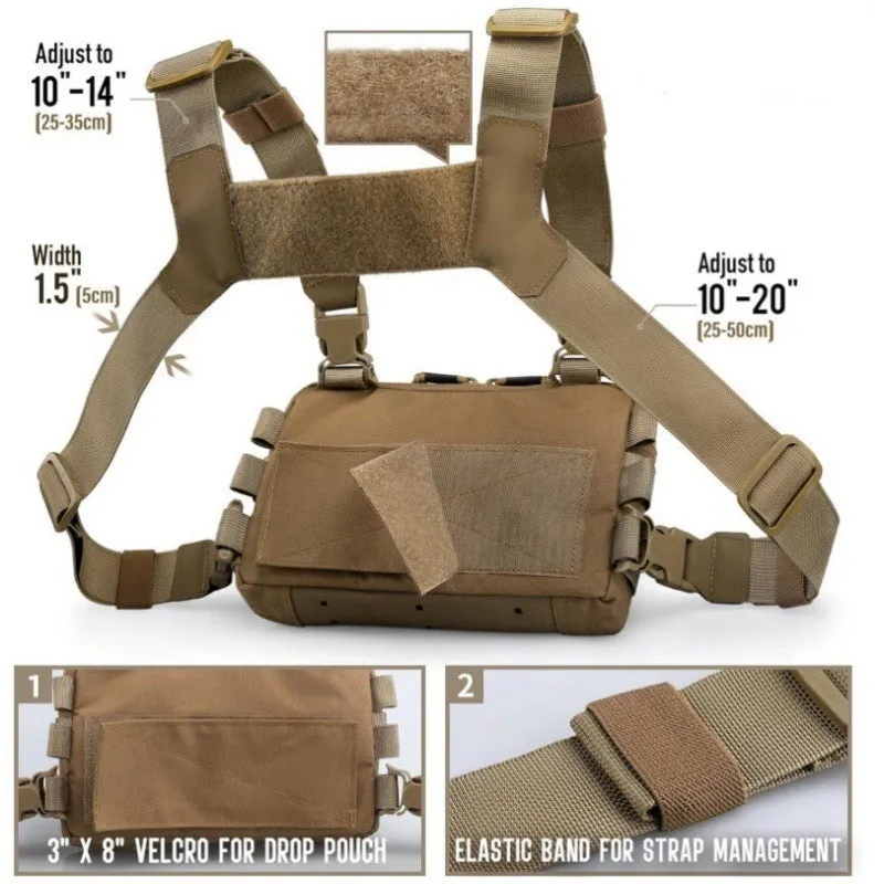 Men's outdoor tactics vest jacket bag in solid Oxford cloth with waterproof feature and three colour options Black Brown Army Green