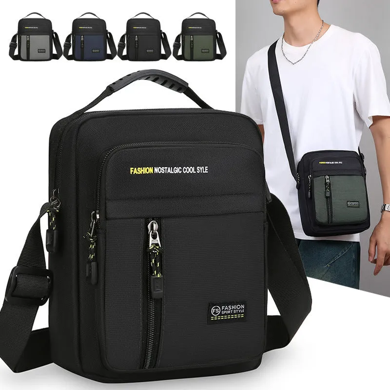 Men's nylon crossbody messenger bag in green colour with visible sewing thread detailing
