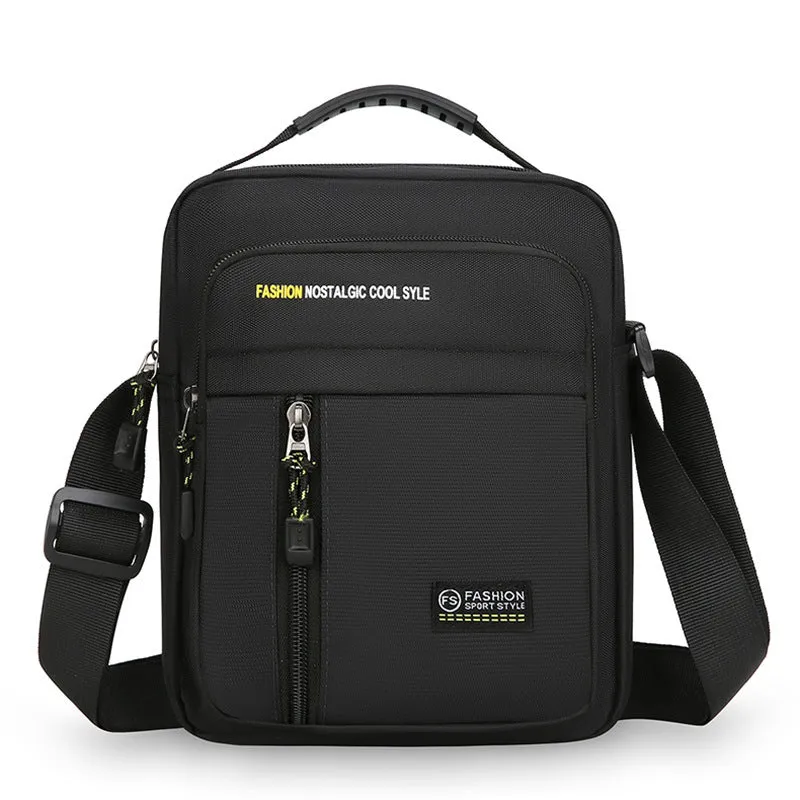 Men's nylon crossbody messenger bag in green colour with visible sewing thread detailing