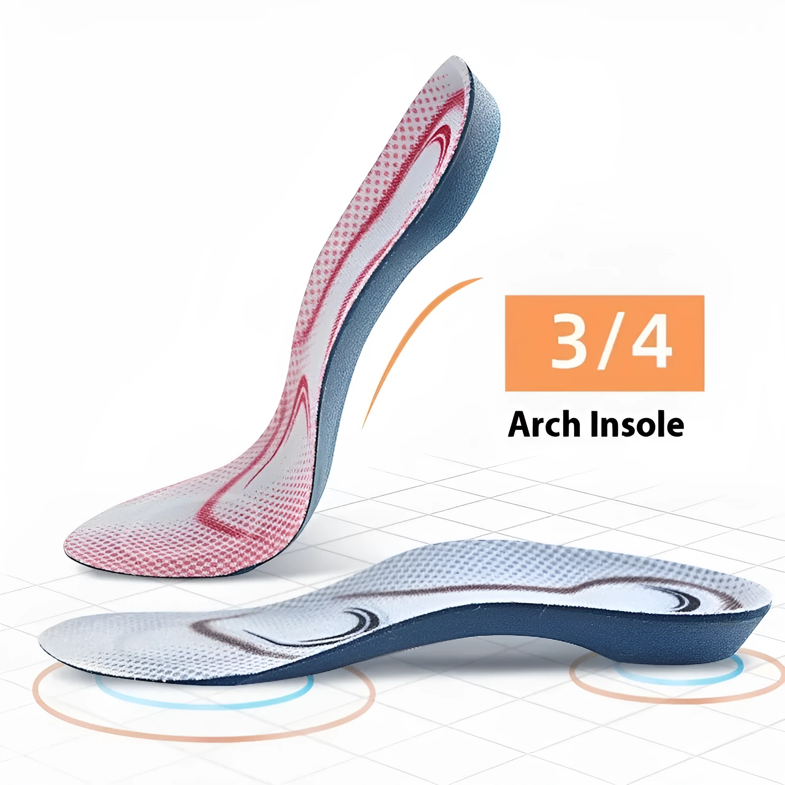 34 arch support plug-in flat foot orthopedic insole, blue background gray and pink, for men and women, neutral adult footwear
