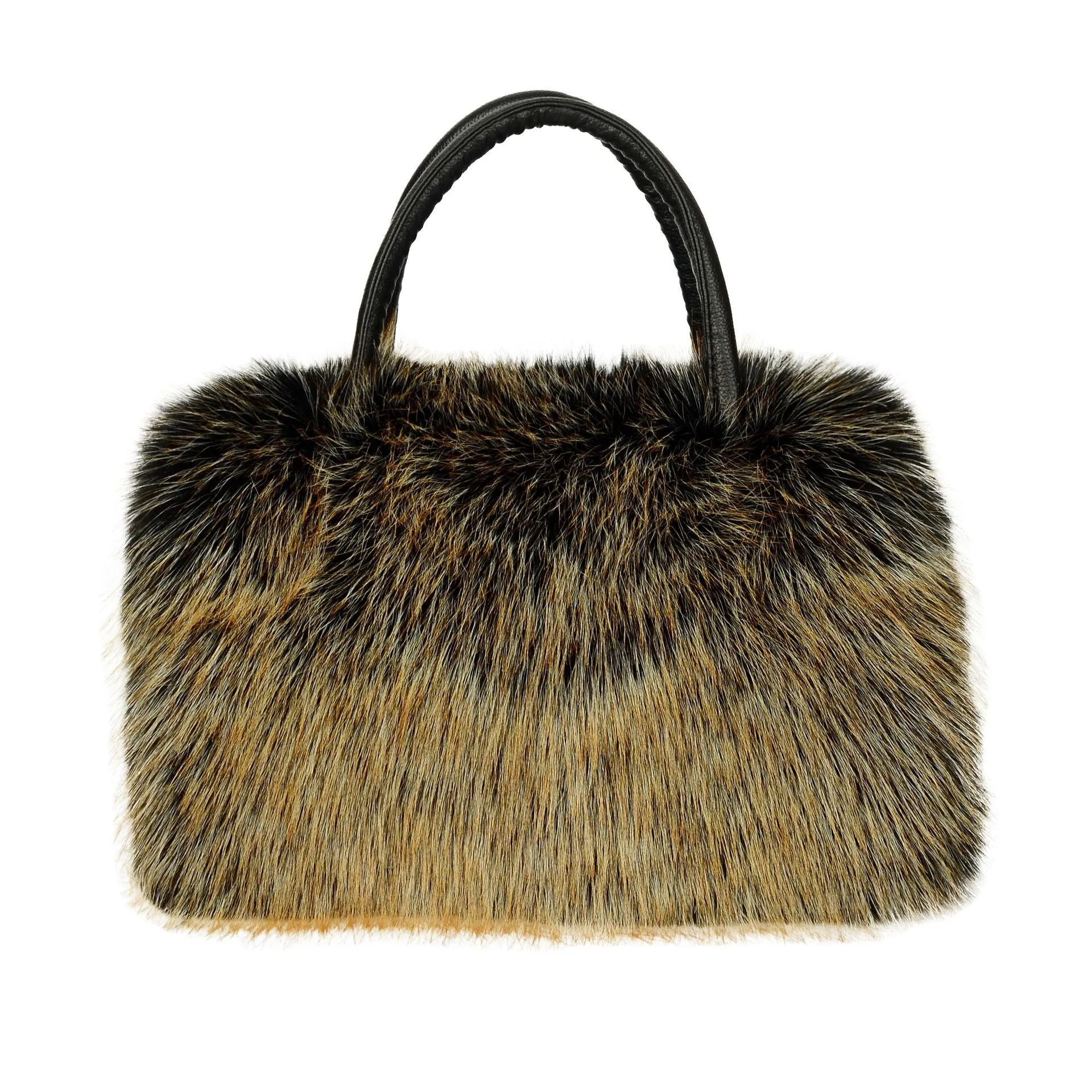 Soft plush handbag shoulder tote with double straps and three-dimensional outer pocket in multiple colours