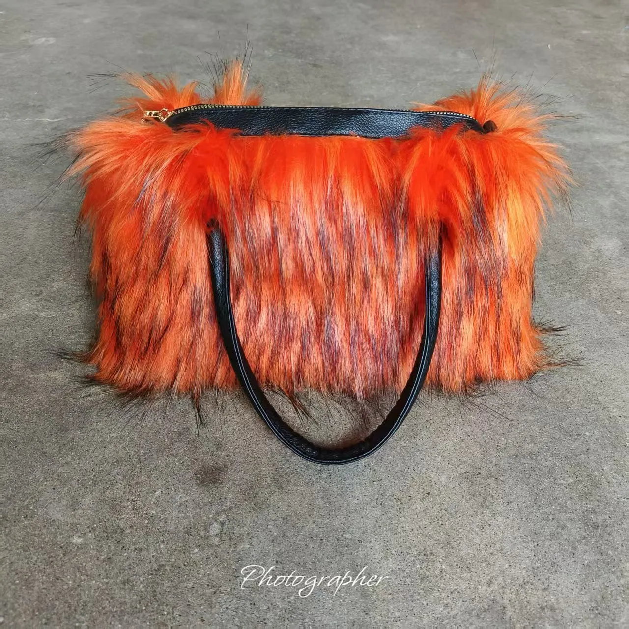 Soft plush handbag shoulder tote with double straps and three-dimensional outer pocket in multiple colours