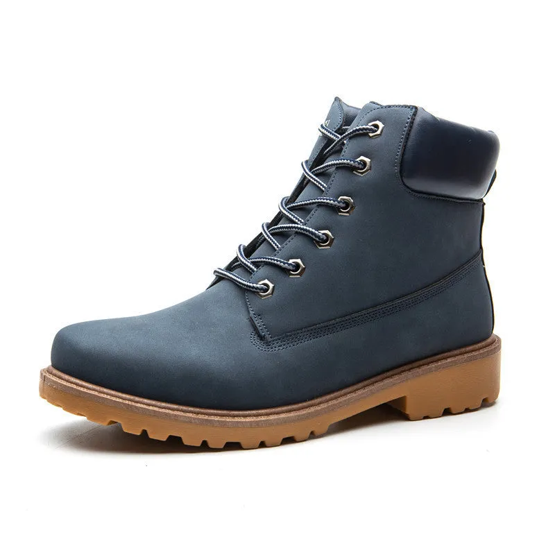 Men's Martin boots with velvet lining, round toe, and front lace-up in multiple colours