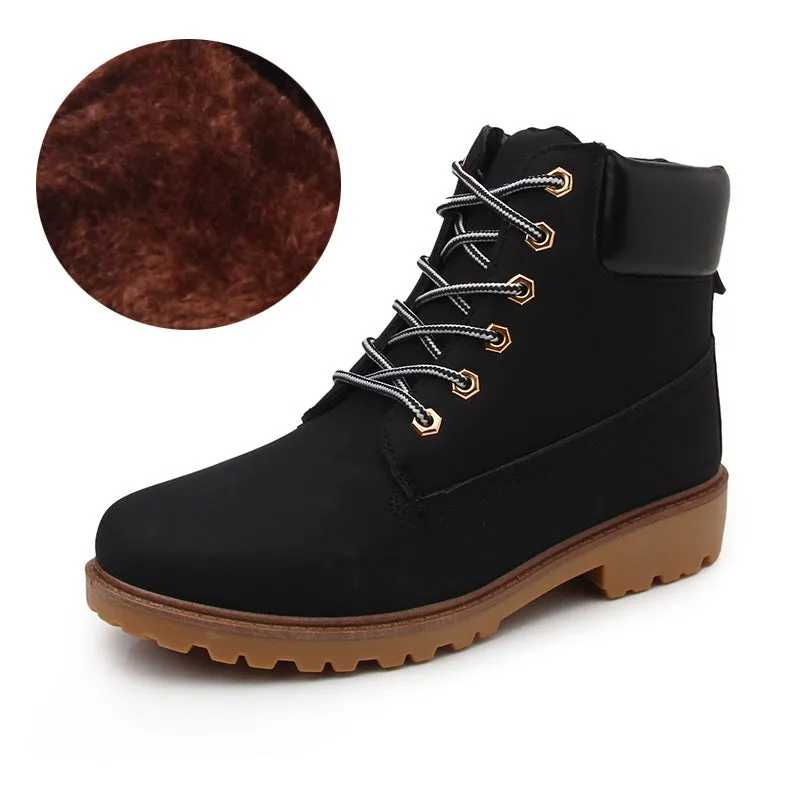 Men's Martin boots with velvet lining, round toe, and front lace-up in multiple colours
