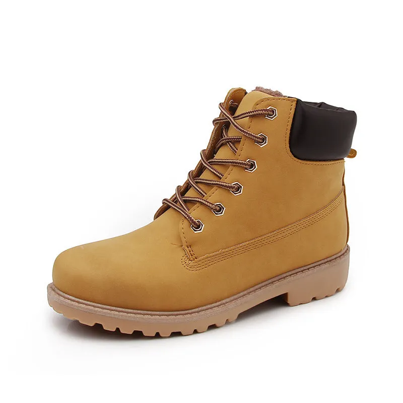 Men's Martin boots with velvet lining, round toe, and front lace-up in multiple colours