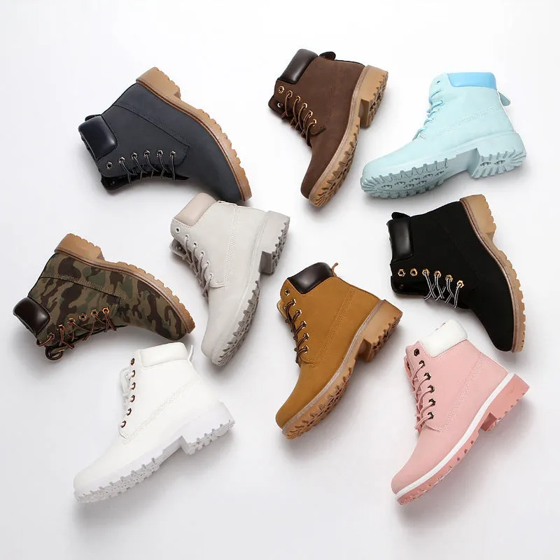 Men's Martin boots with velvet lining, round toe, and front lace-up in multiple colours