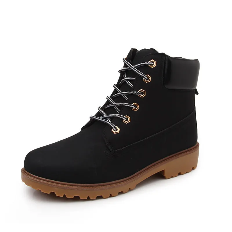 Men's Martin boots with velvet lining, round toe, and front lace-up in multiple colours