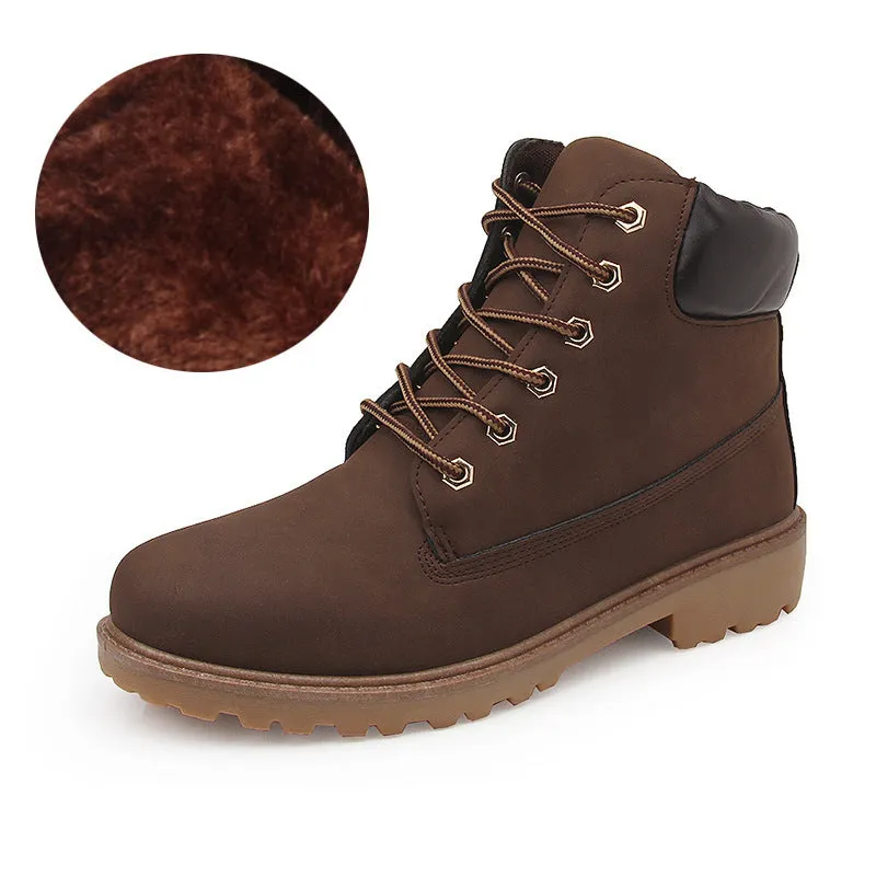 Men's Martin boots with velvet lining, round toe, and front lace-up in multiple colours