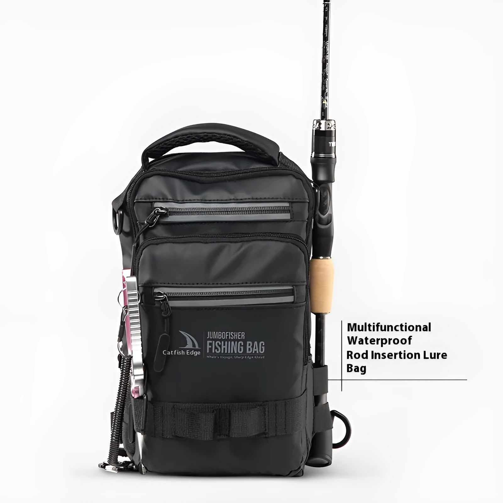 Men's canvas and PVC outdoor fishing backpack with single shoulder strap, 18x9x31cm size for bait storage