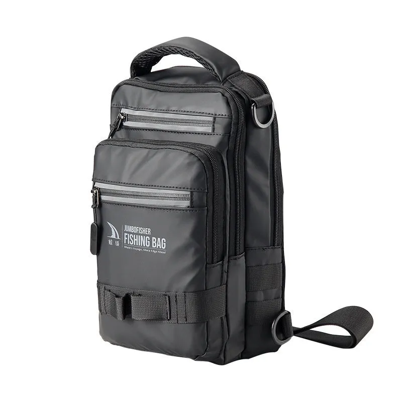 Men's canvas and PVC outdoor fishing backpack with single shoulder strap, 18x9x31cm size for bait storage