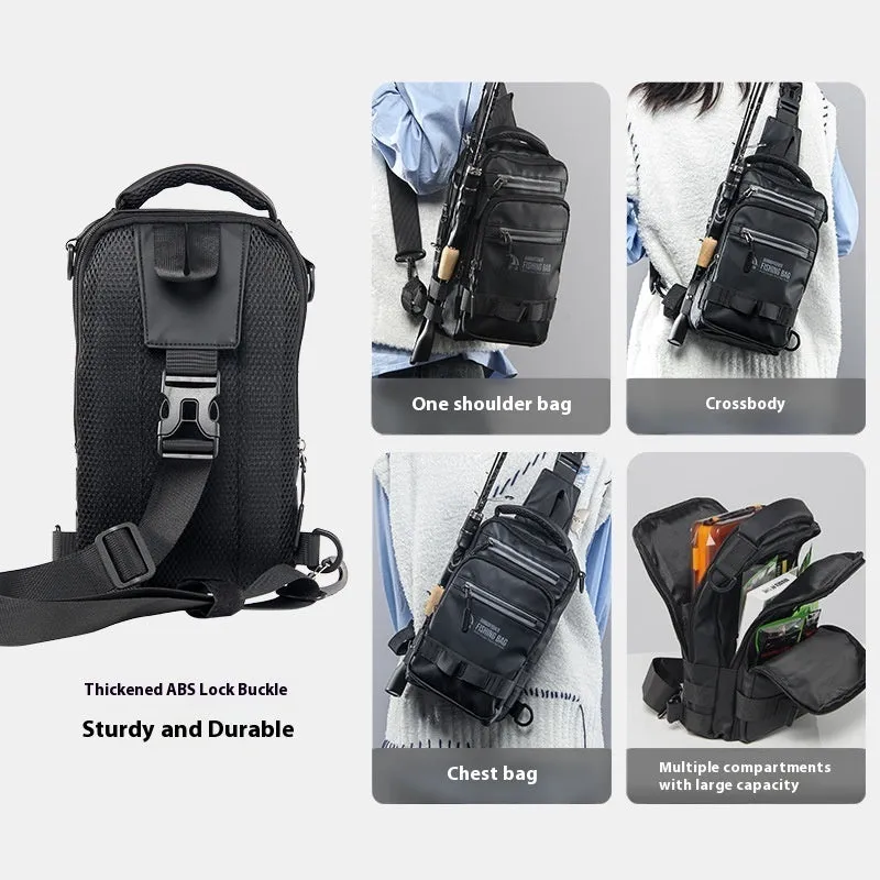 Men's canvas and PVC outdoor fishing backpack with single shoulder strap, 18x9x31cm size for bait storage