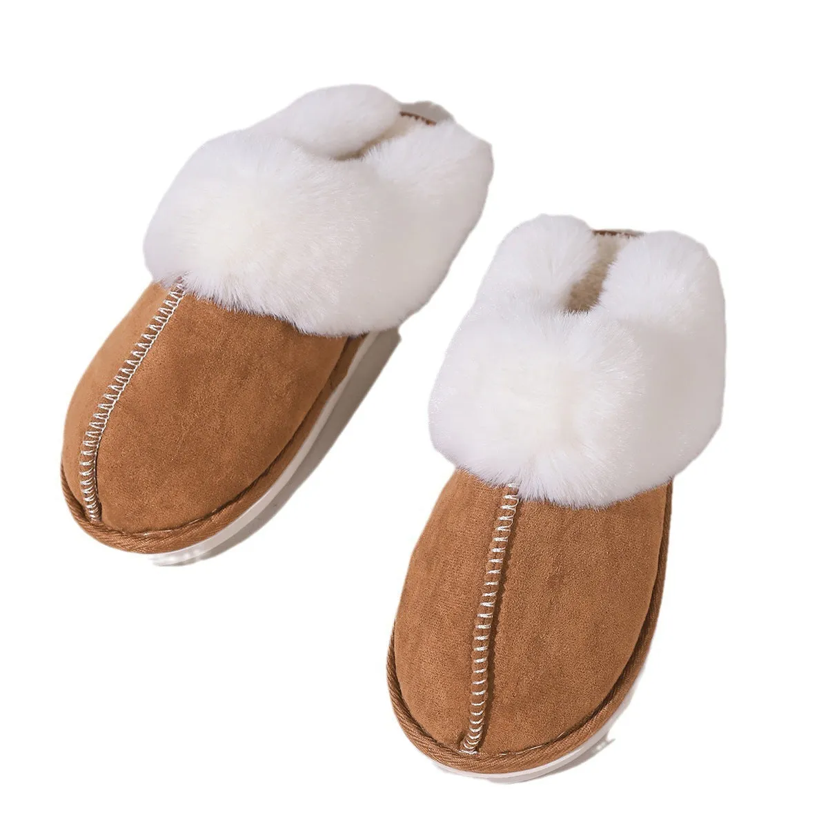 Cotton slippers with fleece lining, artificial wool inner, flat 2cm heel, PVC sole, solid colour design, sizes 36-45