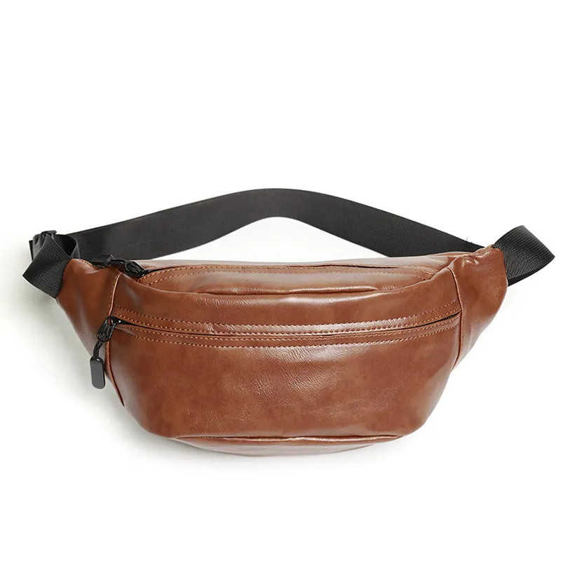 Korean men's waterproof PU shoulder bag in black crossbody style