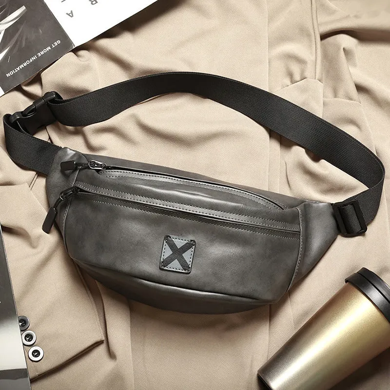 Korean men's waterproof PU shoulder bag in black crossbody style