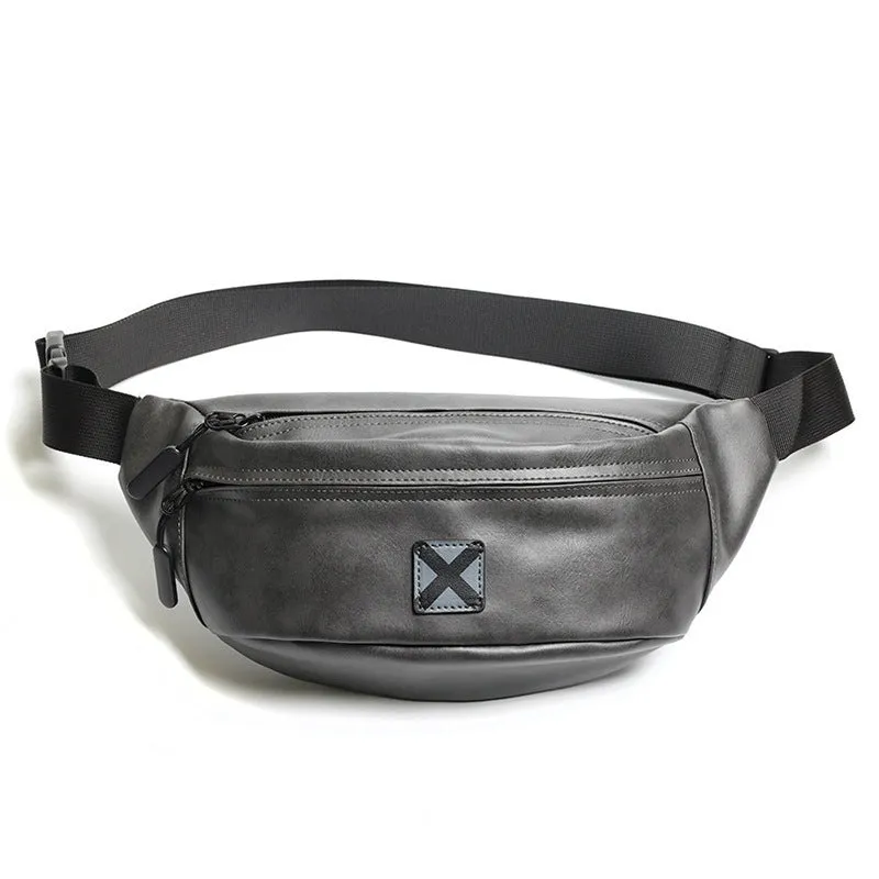 Korean men's waterproof PU shoulder bag in black crossbody style