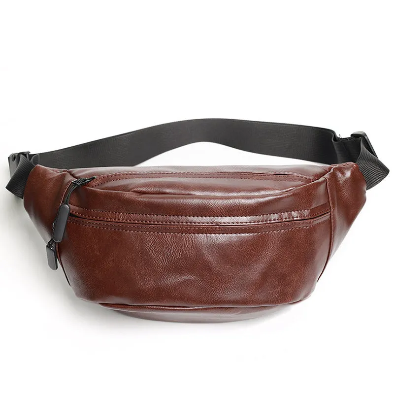 Korean men's waterproof PU shoulder bag in black crossbody style