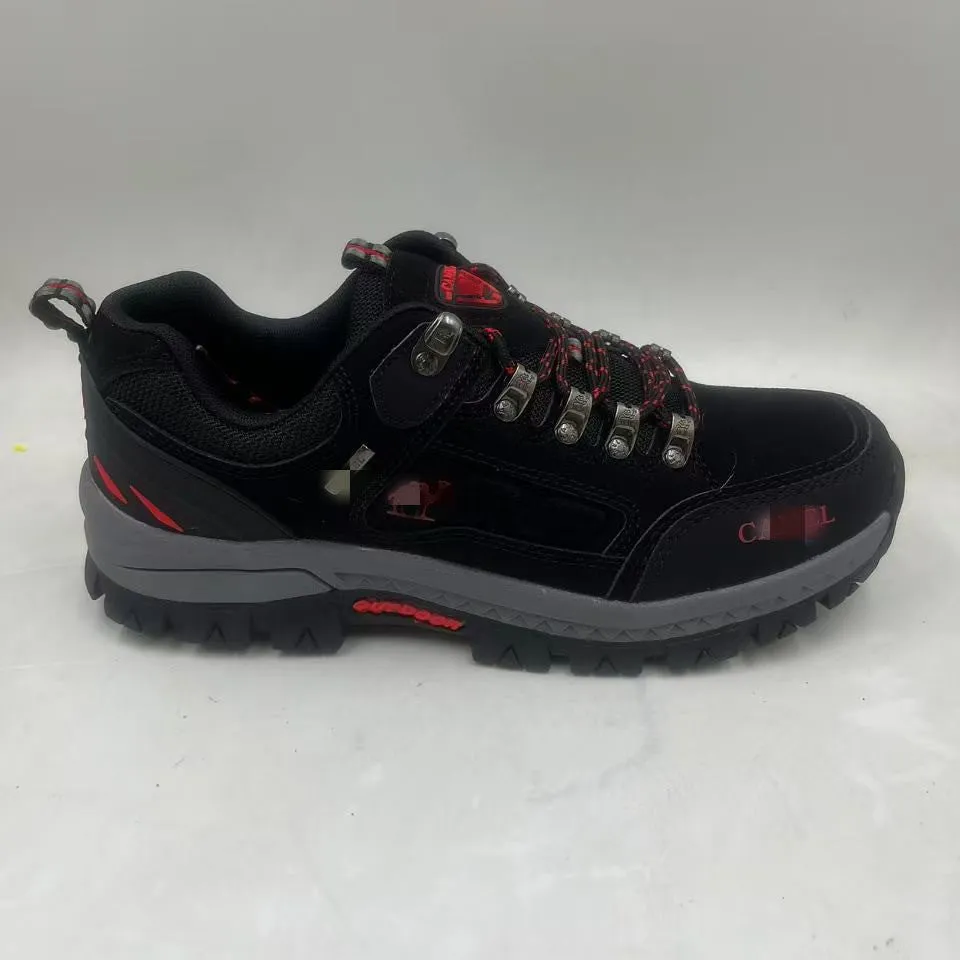 Men's non-slip outdoor hiking shoes with synthetic leather upper and rubber sole, colour Black And Red