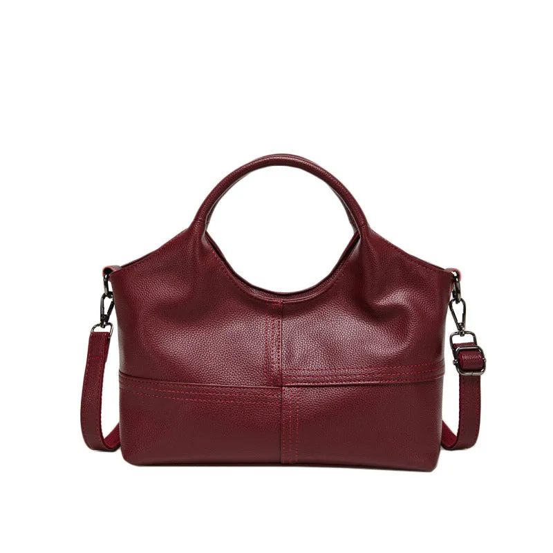 Women's horizontal square handbag in royal blue with stitching detail, 29x12x20cm, PU material