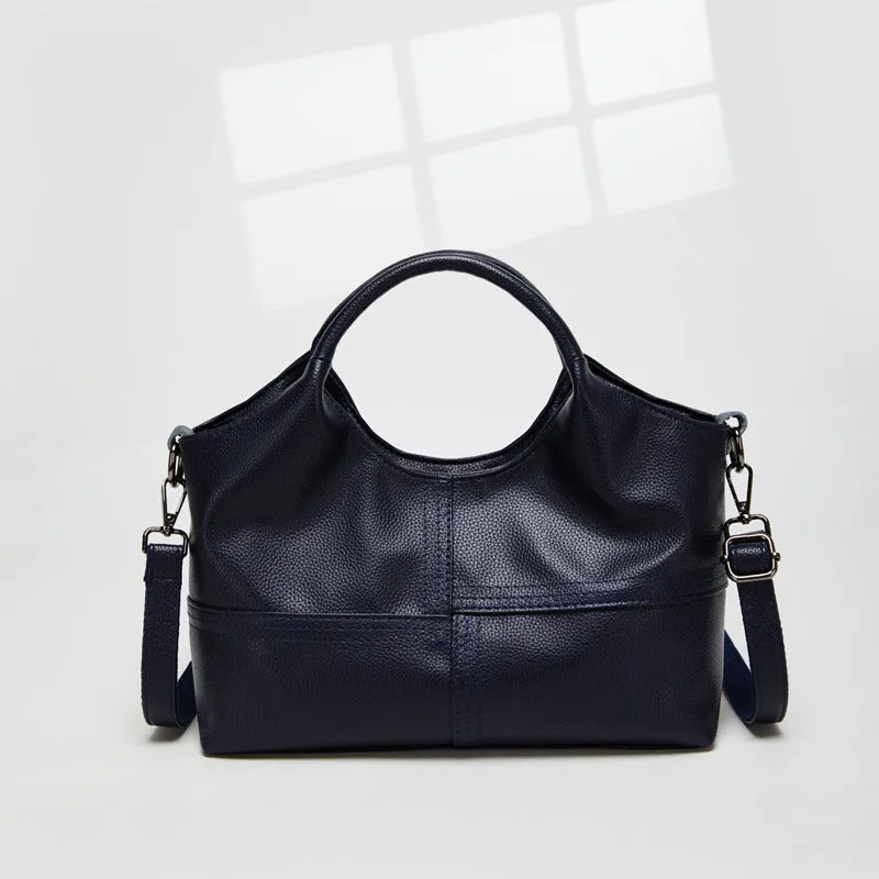 Women's horizontal square handbag in royal blue with stitching detail, 29x12x20cm, PU material