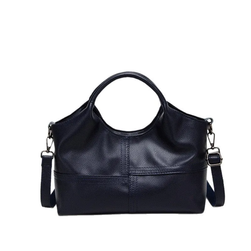 Women's horizontal square handbag in royal blue with stitching detail, 29x12x20cm, PU material