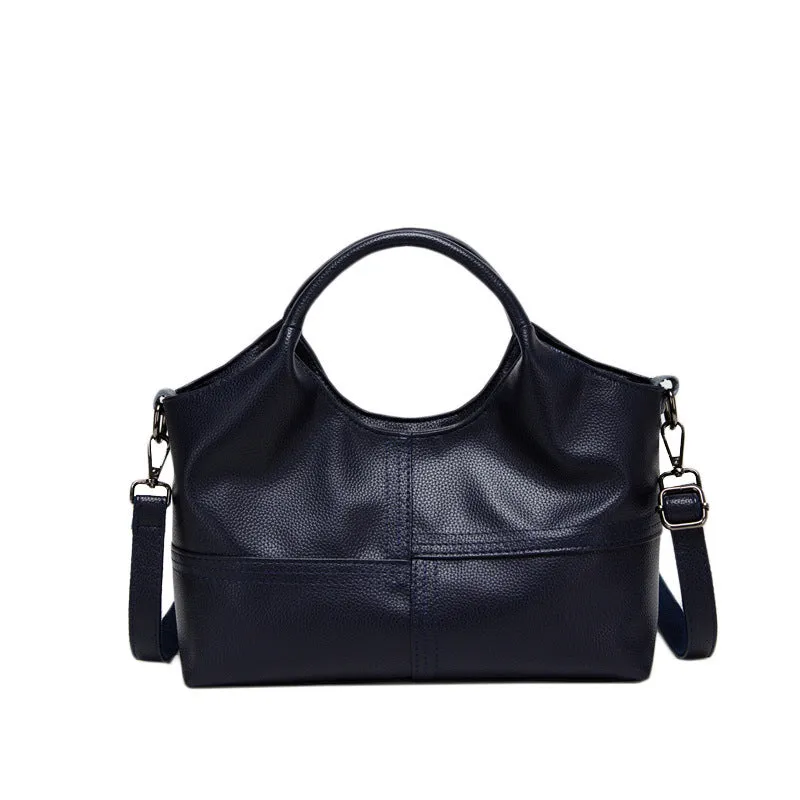 Women's horizontal square handbag in royal blue with stitching detail, 29x12x20cm, PU material