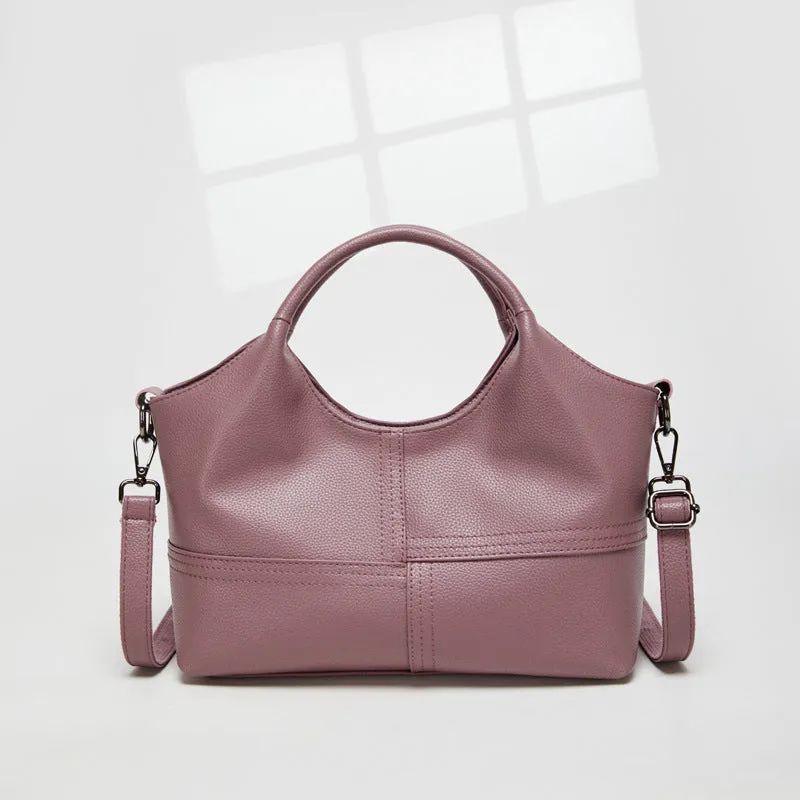 Women's horizontal square handbag in royal blue with stitching detail, 29x12x20cm, PU material