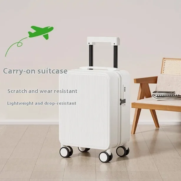 PC trolley case zipper suitcase in solid colour with universal wheels for business travel, available in 16-19 inch sizes