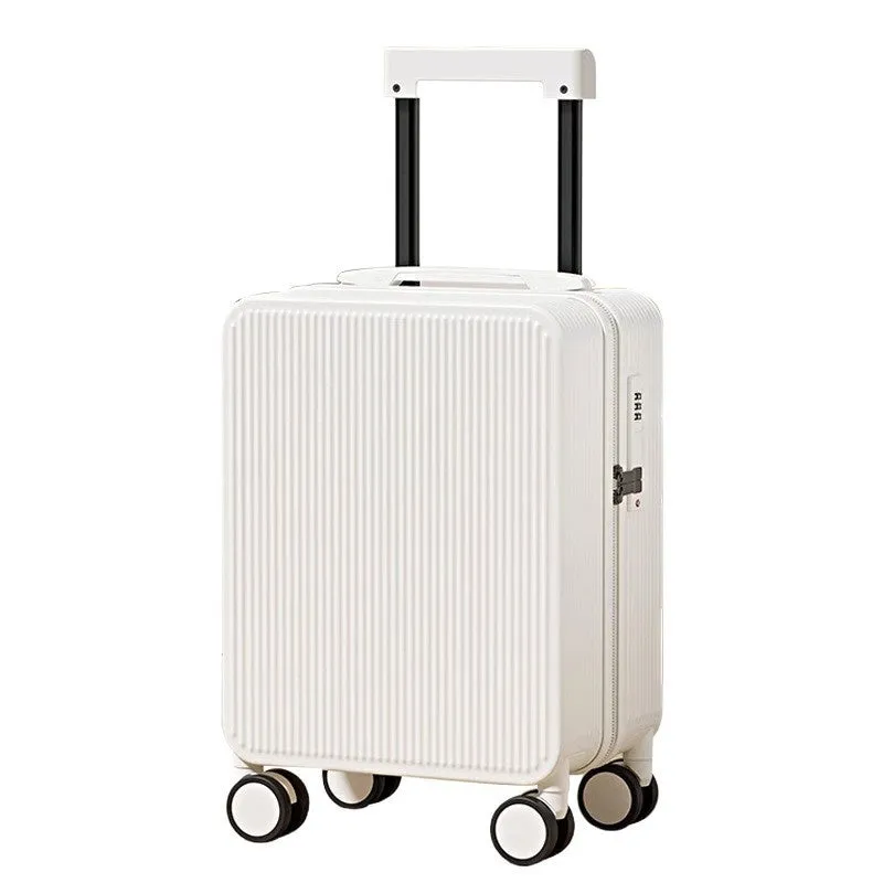 PC trolley case zipper suitcase in solid colour with universal wheels for business travel, available in 16-19 inch sizes