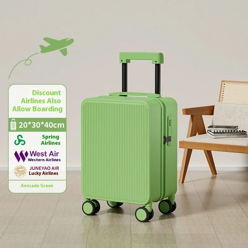 PC trolley case zipper suitcase in solid colour with universal wheels for business travel, available in 16-19 inch sizes