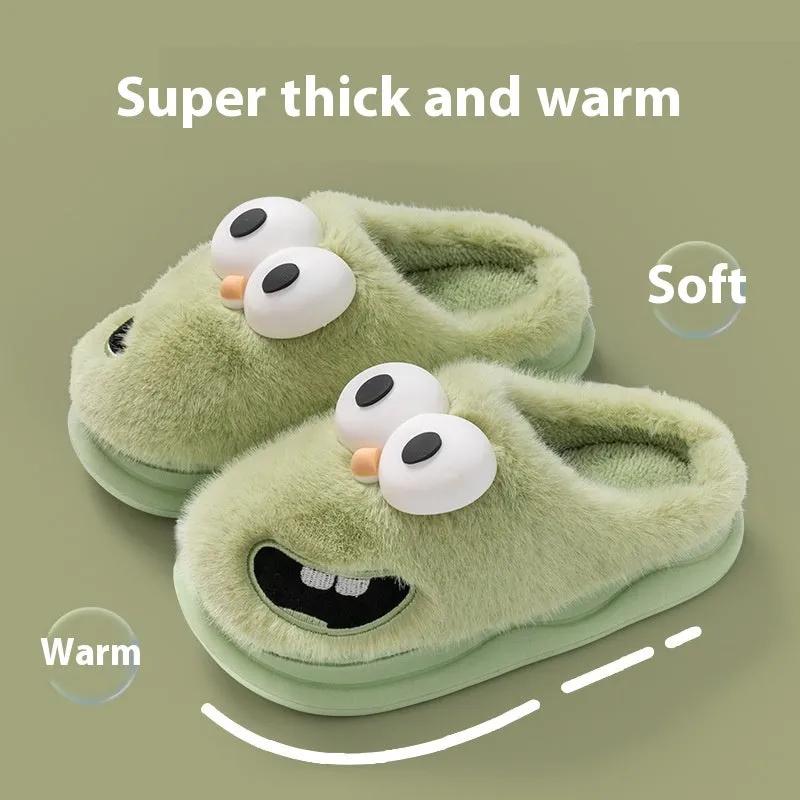 Female warm indoor cartoon big eye dog cotton slippers with suede upper, grey colour, size 38/39