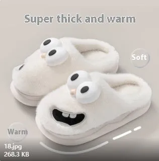 Female warm indoor cartoon big eye dog cotton slippers with suede upper, grey colour, size 38/39