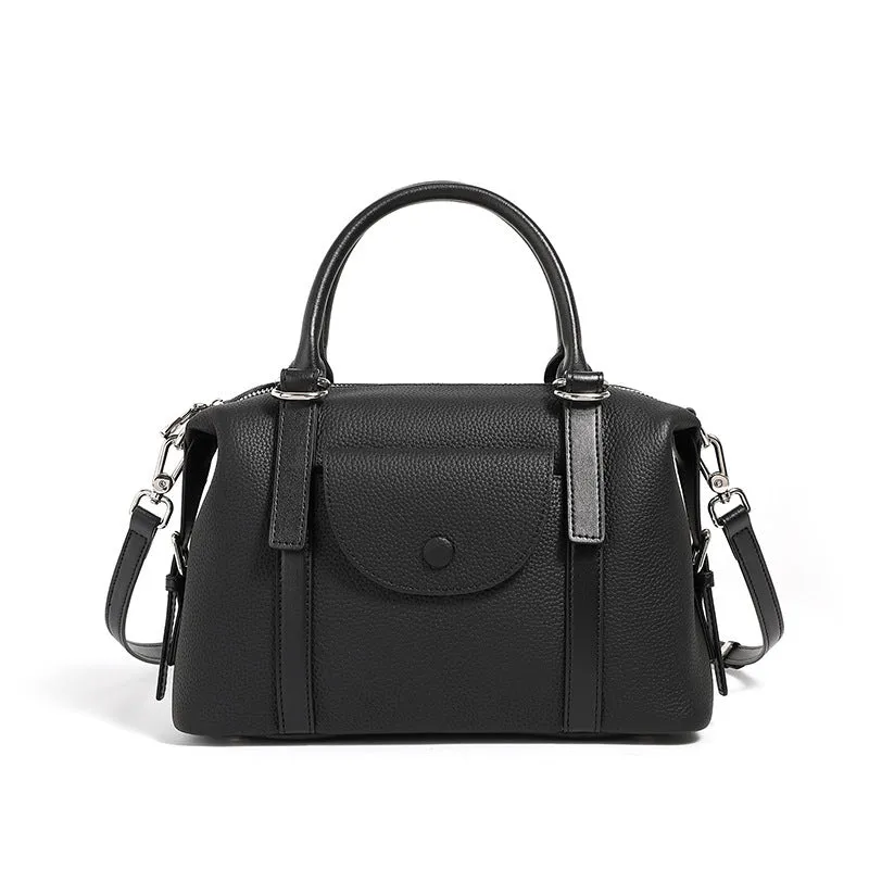 Genuine leather ladies' shoulder bag with stitching details and lock fastening in three colour options