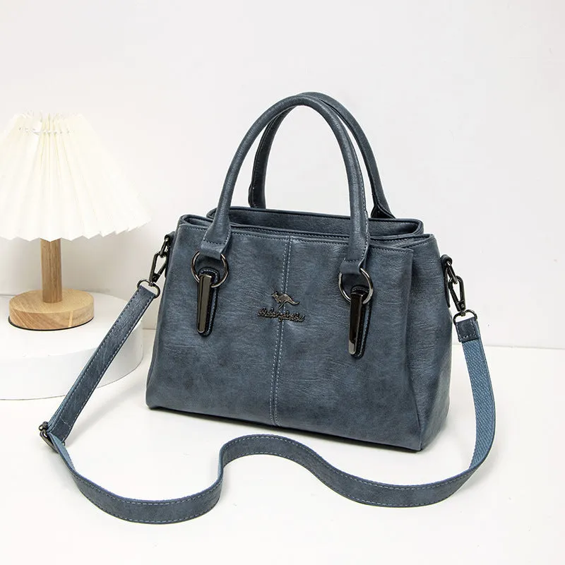 Women's large capacity crossbody soft leather bag in PU material, horizontal square shape, with sandwich zipper pocket, available in multiple colours