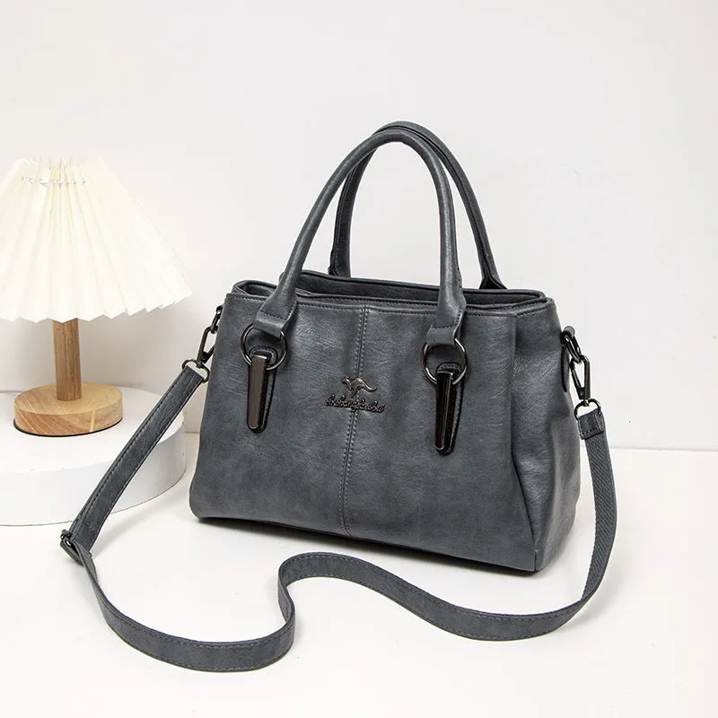 Women's large capacity crossbody soft leather bag in PU material, horizontal square shape, with sandwich zipper pocket, available in multiple colours