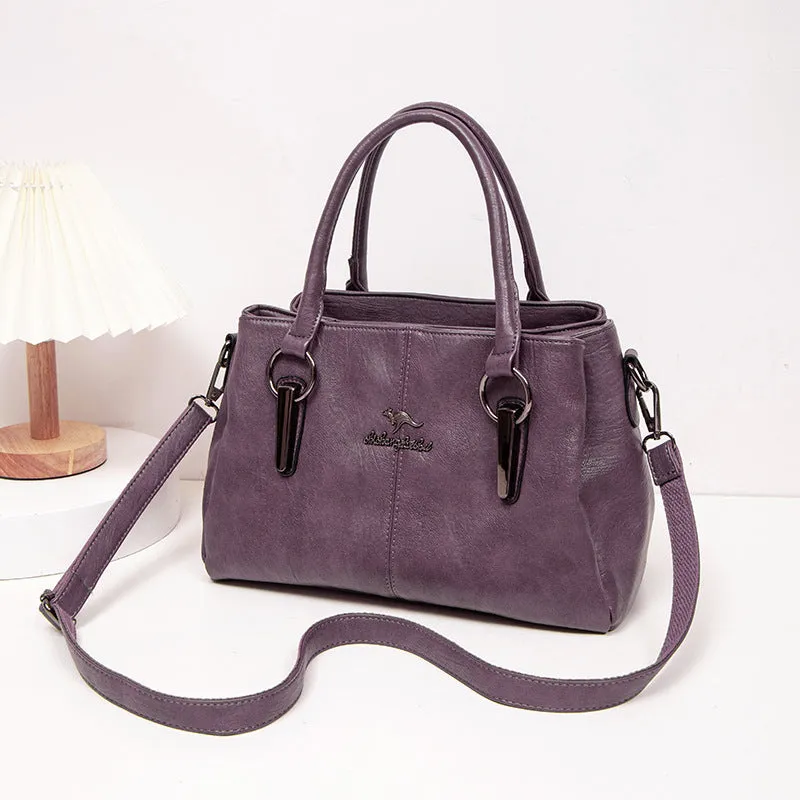 Women's large capacity crossbody soft leather bag in PU material, horizontal square shape, with sandwich zipper pocket, available in multiple colours