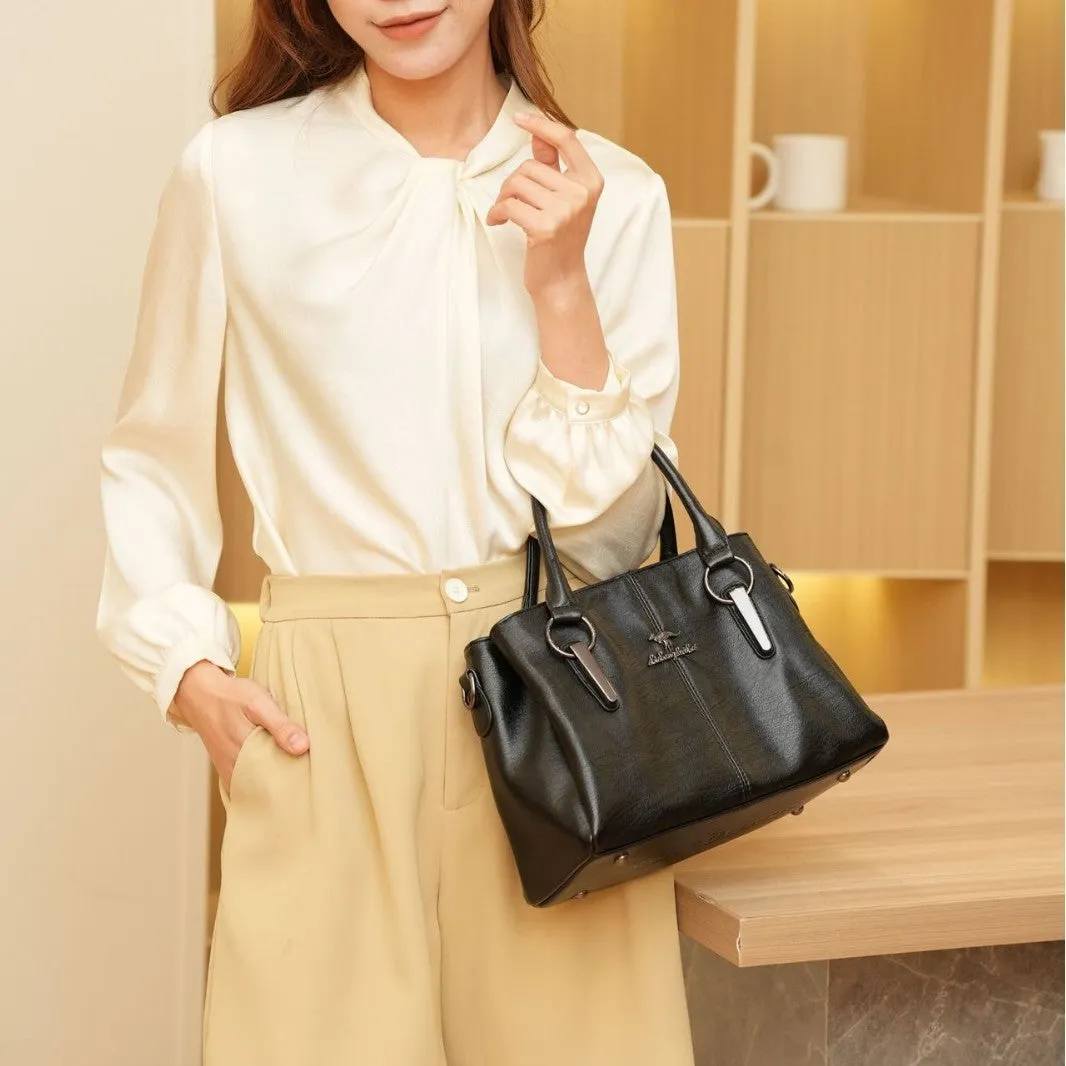 Women's large capacity crossbody soft leather bag in PU material, horizontal square shape, with sandwich zipper pocket, available in multiple colours