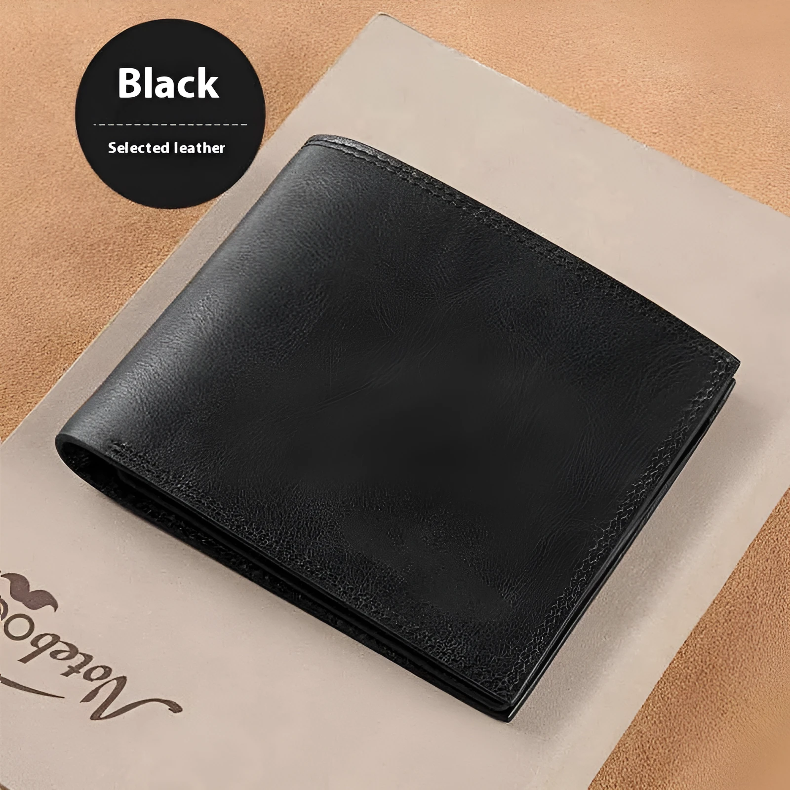 Men's short PU leather wallet in black with tactile feel finish and printed surface design